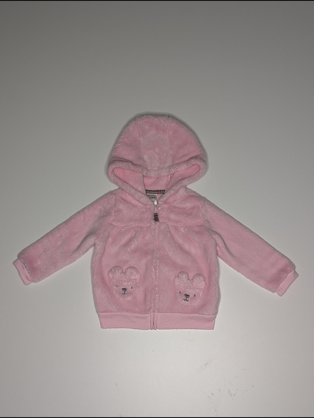Carter's Plush Pink Hooded Sweater with Bear Pockets